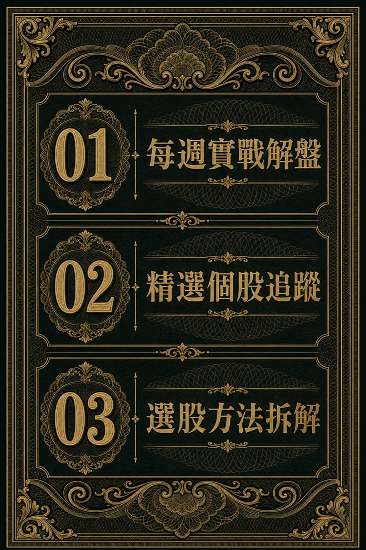 每週實戰解盤、精選個股追蹤、選股方法拆解